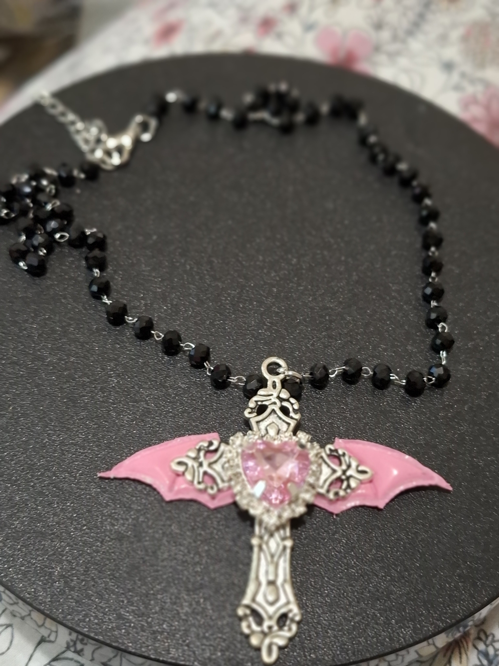 Pink Bat Wing Cross Pendant Necklace - Women Jewelry